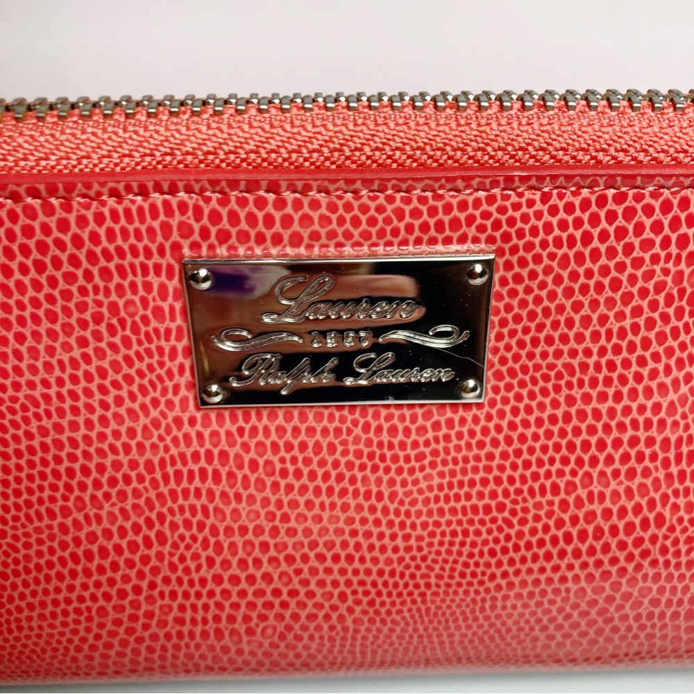 Ralph Lauren Peach Reptile Embossed Brush or Makeup Bag Zipper Top - Picture 5 of 9